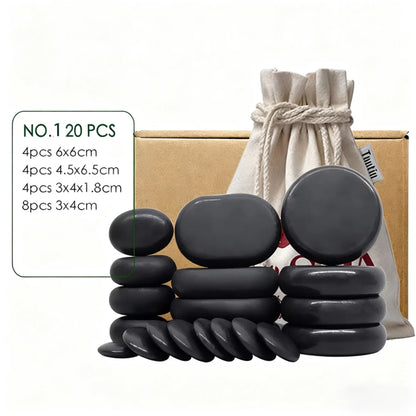 Tontin 20pcs Lava Basalt Massage Stones Set Round Spa Tool Stress Relief Therapy