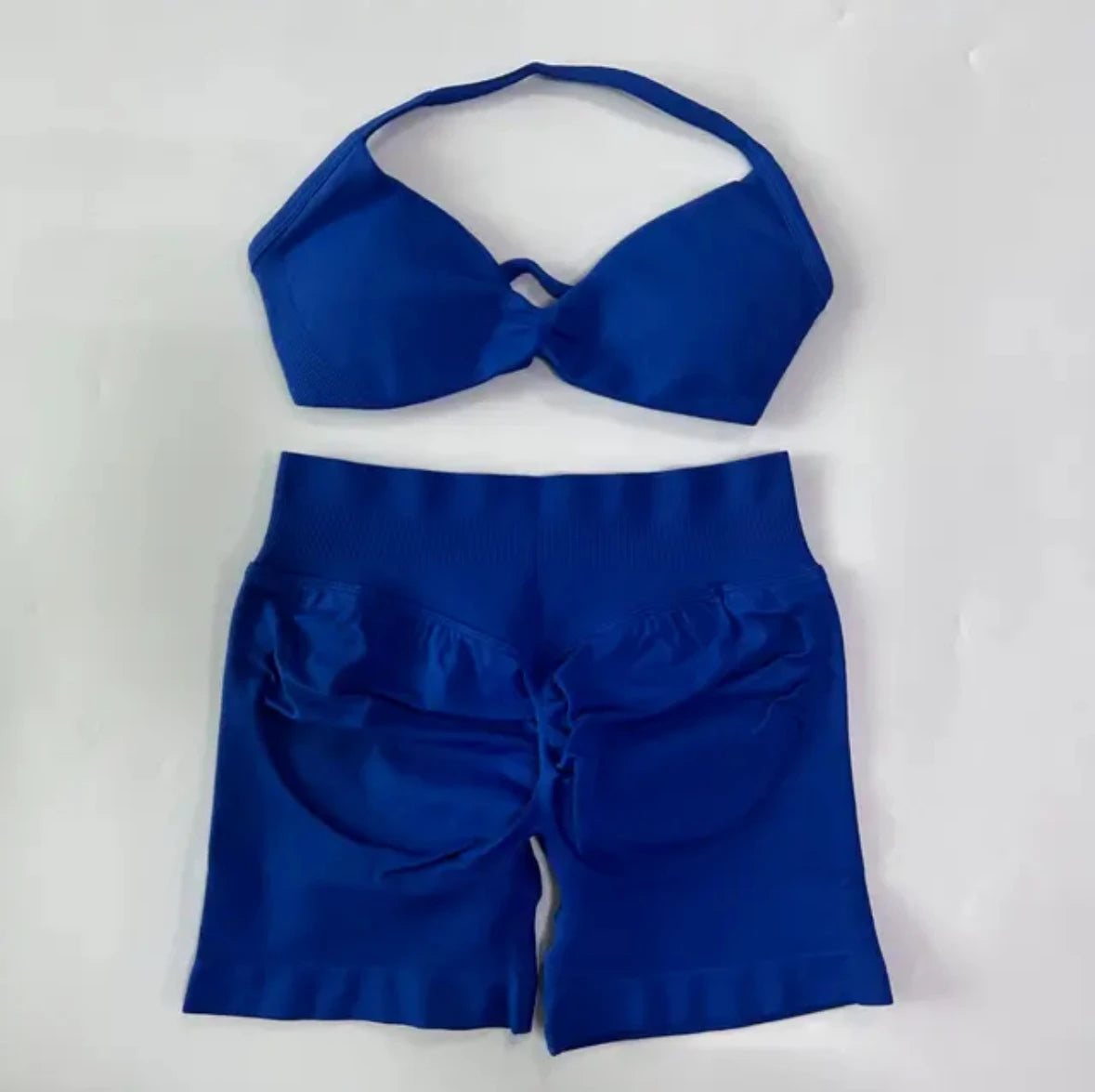 DFYIVE Yoga Gym Set 2 Piece Women Strappy Yoga Bra Top Workout Scrunch Shorts Sports Suit Fitness Clothes Seamless Yoga Set