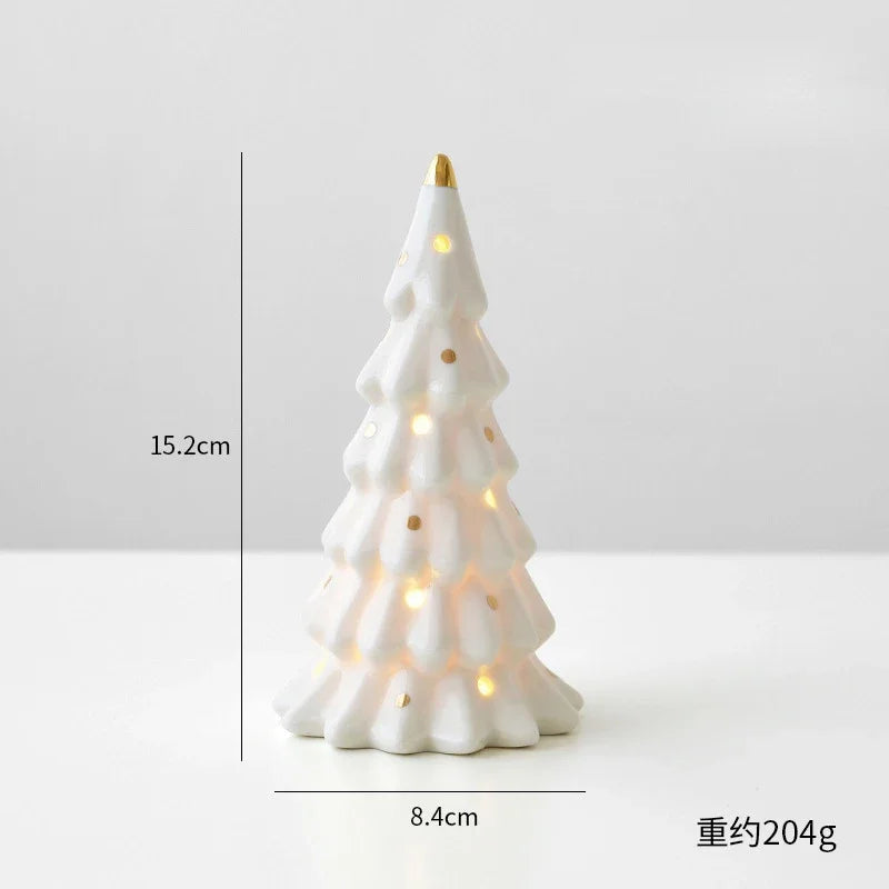 Ceramic luminous mini Christmas tree small desktop home ornaments Christmas gifts small scene layout props