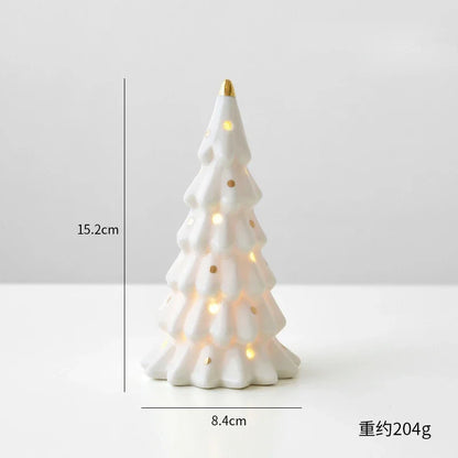 Ceramic luminous mini Christmas tree small desktop home ornaments Christmas gifts small scene layout props