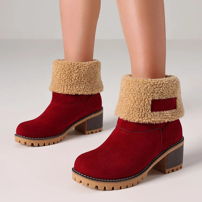 Winter Faux Fur Snow Boots For Women Platform Block Chunky Heels Pull On Comfortable Outdoor Suede Warm Boots