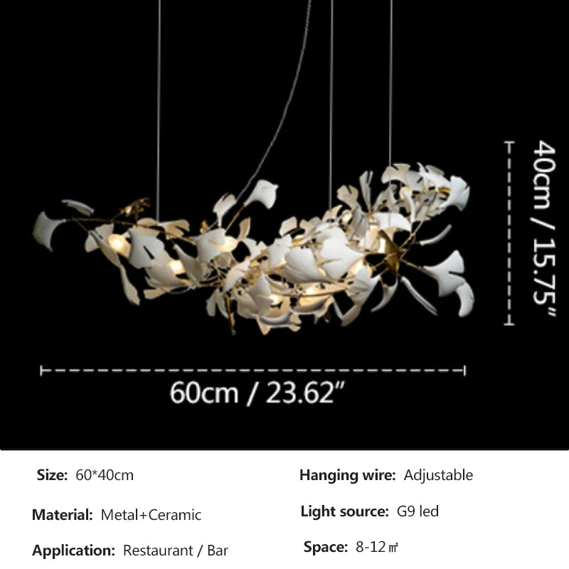 Tree branch chandelier Ceramic Ginkgo Leaves lamp luxury designer Living Room Bedroom Art Lobby Decoration restaurant bar lights