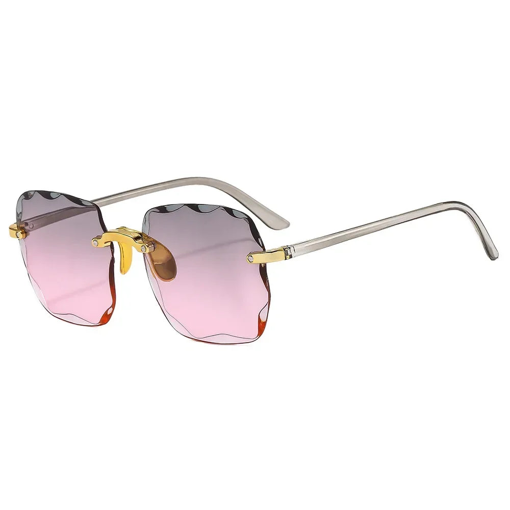 2024 Rimless Women Sunglasses Gradient Lenses Vintage Alloy Legs UV400 Designer Shades