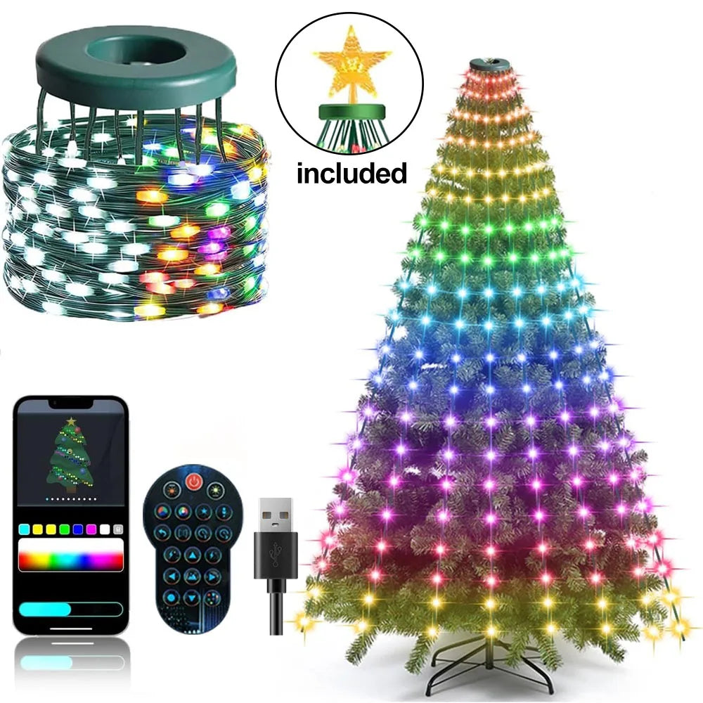 RGBIC 6.9FT 400LEDs Christmas Lights Holiday String Lights with Star Shape, Smart LED Xmas Tree for Indoor Outdoor Decor
