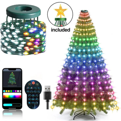 RGBIC 6.9FT 400LEDs Christmas Lights Holiday String Lights with Star Shape, Smart LED Xmas Tree for Indoor Outdoor Decor