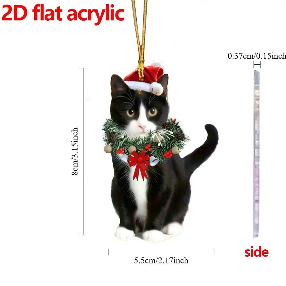 Cat Ornaments for Christmas Tree 2D Acrylic Pendant Cute Christmas Animal Ornaments for Home Fireplace Garden Workplace