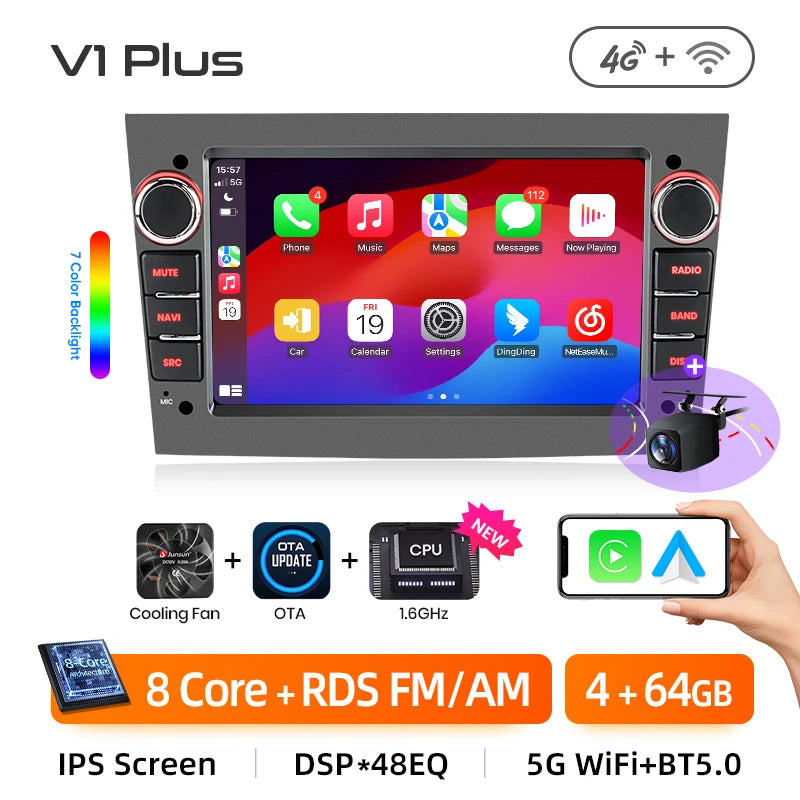 Junsun 4G Wireless CarPlay for Apple Android Auto Car Radio for Opel Astra Vectra Vauxhall Antara Zafira Corsa Vivaro Meriva RDS