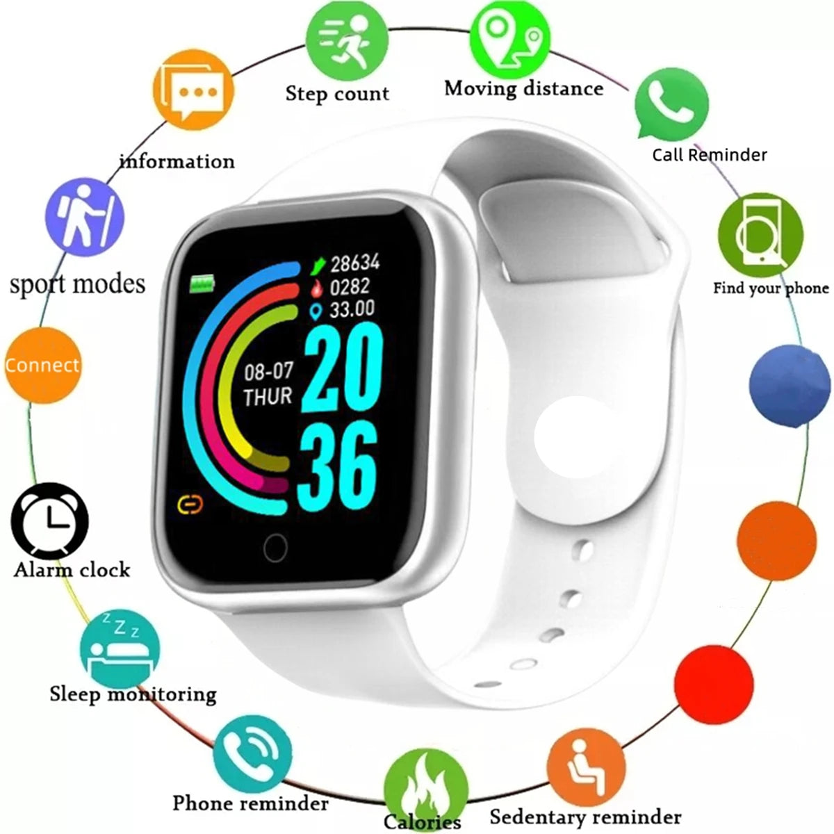 Smartwatch for Men & Women Fitness Tracker Message Call Monitor Android iOS