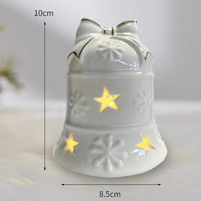 Glowing Ceramic Christmas Light Decorations LED Christmas Tree Luminous Hut Desktop Home Ornaments Scene Props Xmas Gifts