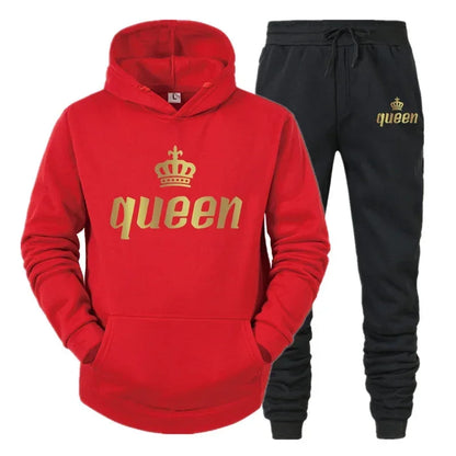 Men Women Tracksuit King And Queen Letter Print Hoodie and Jogger Pants Jogging Suit Sportswear Casual Fashion Couple Outfits