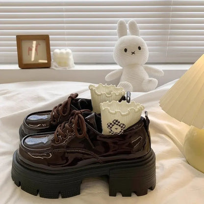 Shoes Woman Flats Clogs Platform Autumn Oxfords British Style Dress Creepers New Retro Fall Winter Leather Preppy Cross Black Ru