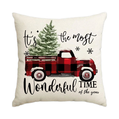 1pc/4pcs Christmas Pillow Cover, Black and Red Buffalo Plaid Celebration Christmas Tree Snowflake Decoration Sofa Cushion Cover