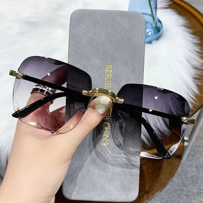 2024 Rimless Women Sunglasses Gradient Lenses Vintage Alloy Legs UV400 Designer Shades
