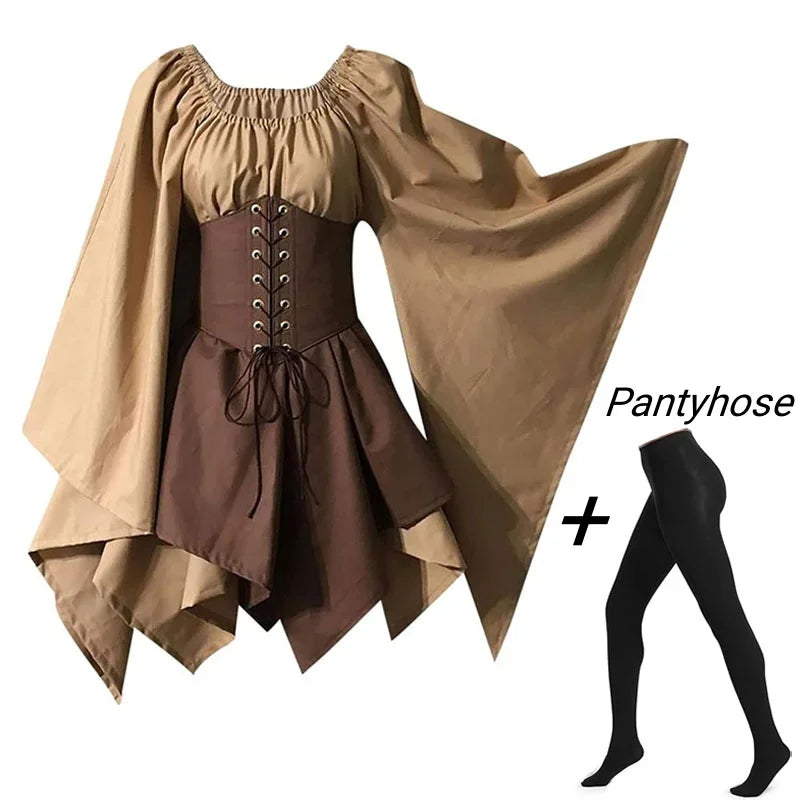 Medieval Costume Women Renaissance Medieval Dress Fairy Elf Traditional Irish Viking Costume Elf Ear for Halloween Party