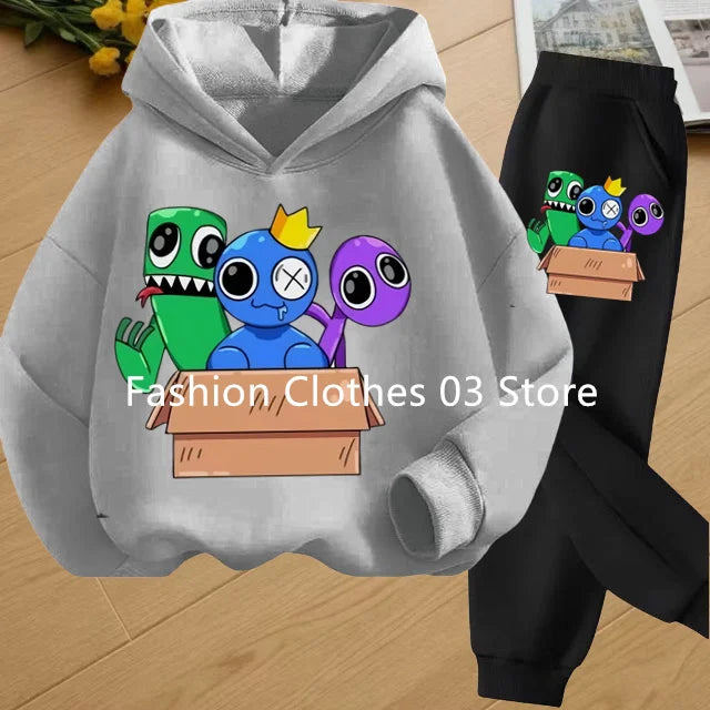 2025 Chic and Cozy Rainbow Friends Long Sleeve Sweatsuits Offer Soft Smooth Fabric Kids Spring Autumn Long Sleeve Hoodie Set