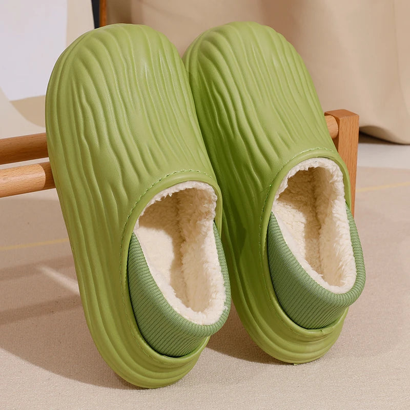 New EVA Short Plush Waterproof couples Slippers Winter  Warm striped  women Cotton Shoes Soft Thick Comfort Home floors Slides