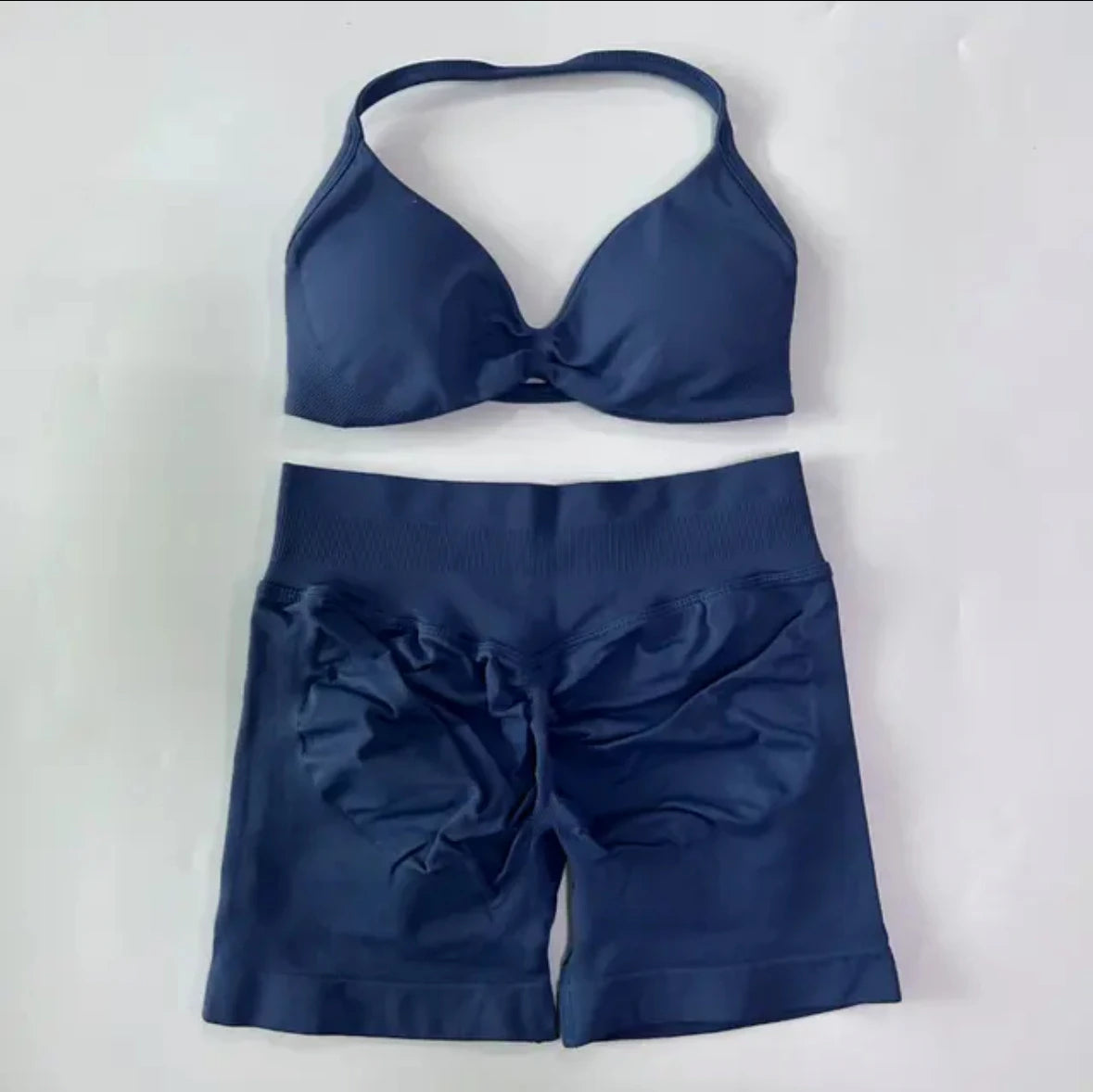 DFYIVE Yoga Gym Set 2 Piece Women Strappy Yoga Bra Top Workout Scrunch Shorts Sports Suit Fitness Clothes Seamless Yoga Set