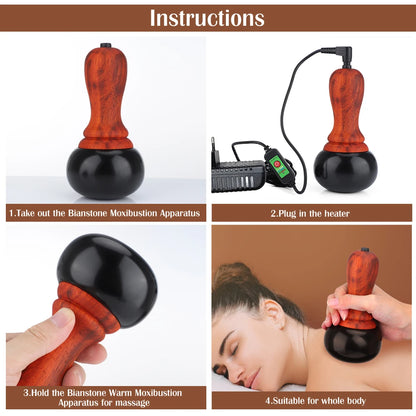 Hot Stone Vibration Massager Guasha Bianstone Spa Tool Muscle Relaxation Therapy