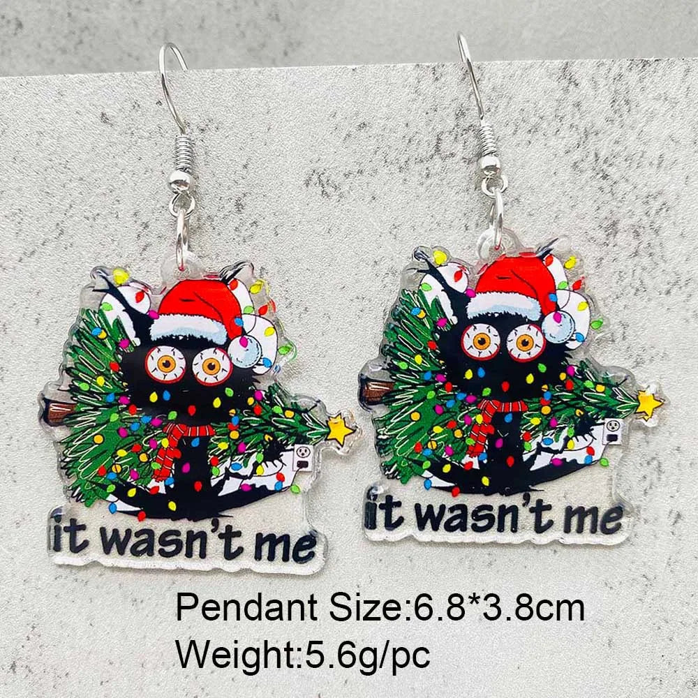 Cute Christmas Earrings Colorful Lights Christmas Tree Cat Acrylic Earrings for Women Holiday Jewelry Accessories Gifts