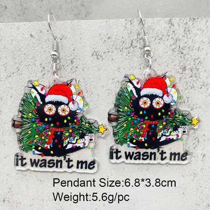 Cute Christmas Earrings Colorful Lights Christmas Tree Cat Acrylic Earrings for Women Holiday Jewelry Accessories Gifts