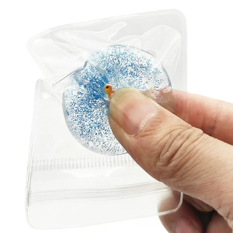 Ocean Planet Squishy Fidget Toy Soft Cute Little goldfish Pinch Decompression Toy Planet Sequin Anti-Anxiety toy for Kids Gifts
