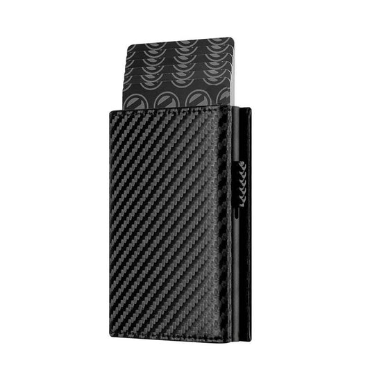 Men's Carbon Fiber Bifold Wallet RFID Blocking Automatic Pop-Up Card Holder