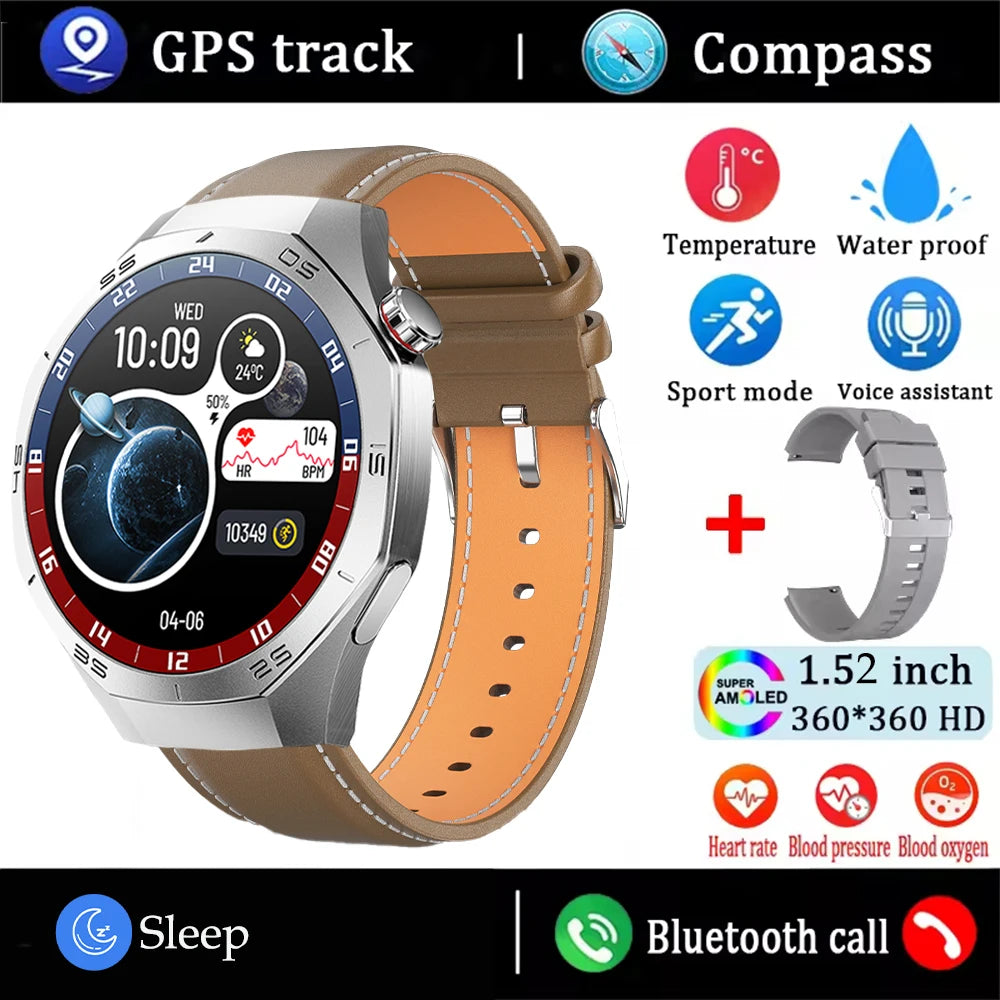 2025 Smart Watch Men AMOLED GPS Heart Rate Bluetooth Calls Waterproof Android iOS