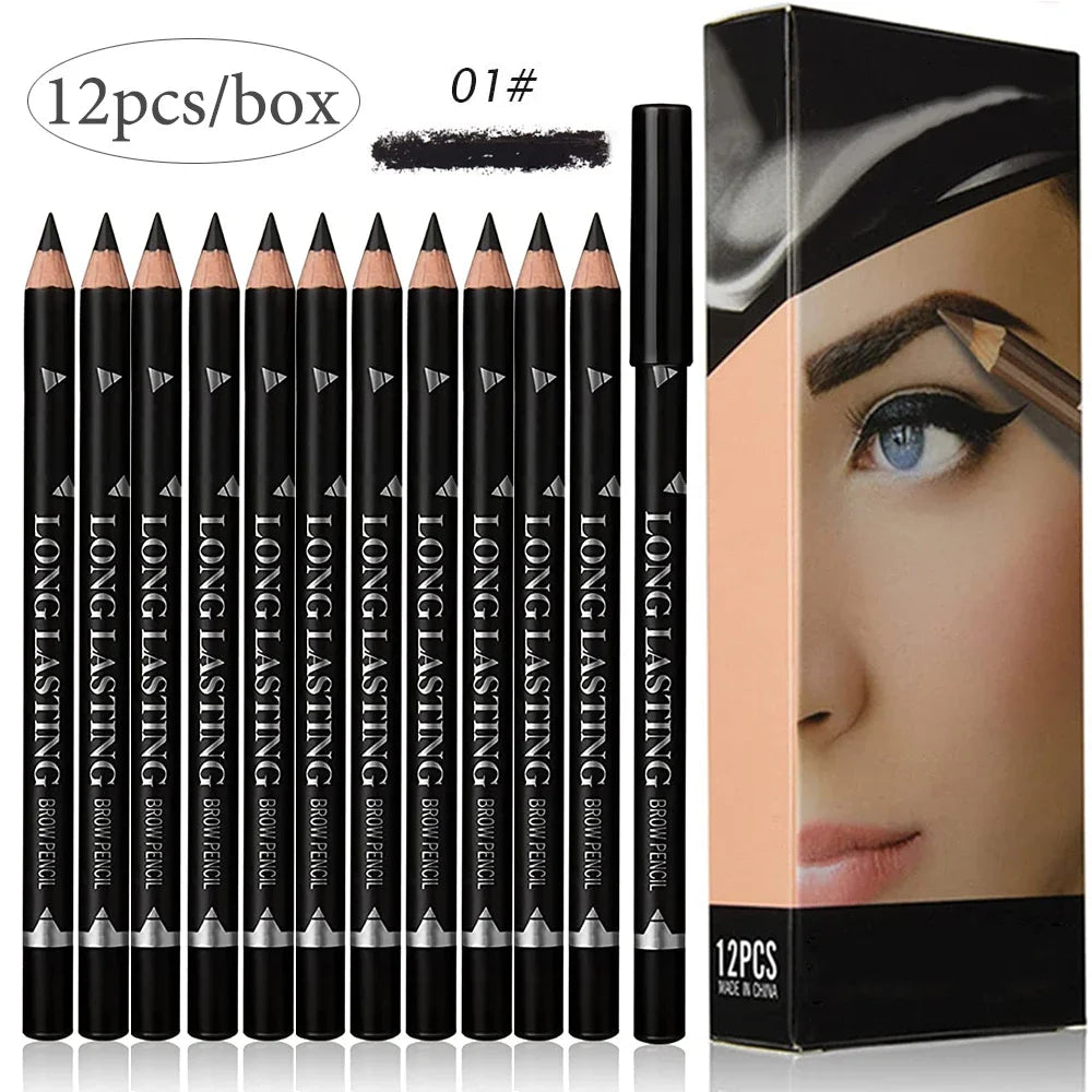 6/12-Piece Waterproof Eyebrow Pencil Set – Natural Black & Brown Shades for Beginners & Professionals