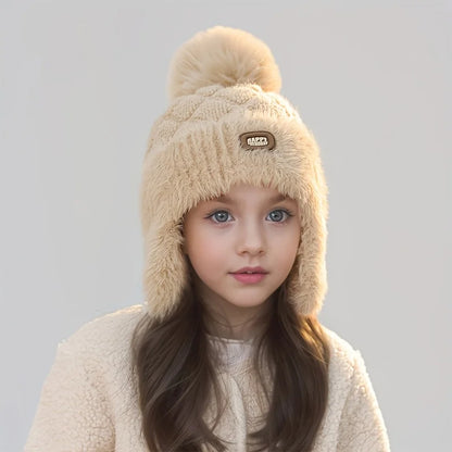 Kids Winter Hat with Ear Flaps - Soft Warm Beanie for Boys & Girls, Pastel Pink Cold Weather Skiing, Snowboarding, Outdoor