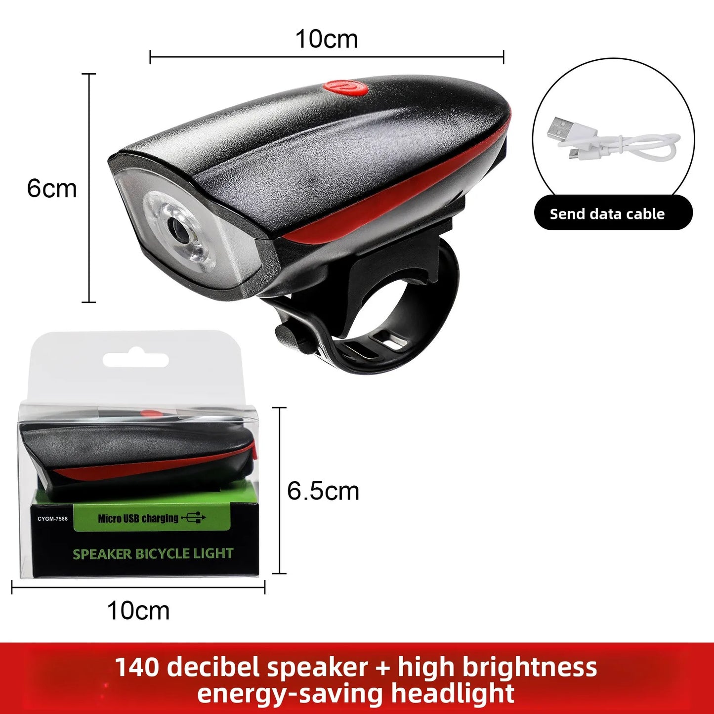 Bicycle Light Charging Night Riding Flashlight with Electric Horn Bicycle Accessories Cycling Equipment Headlights