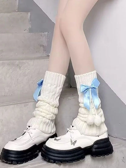 Preppy Style Knitted Leg Warmers Winter Japanese Style Warm Lolita JK Bowknot Socks Slimming Fashion Leg Covers