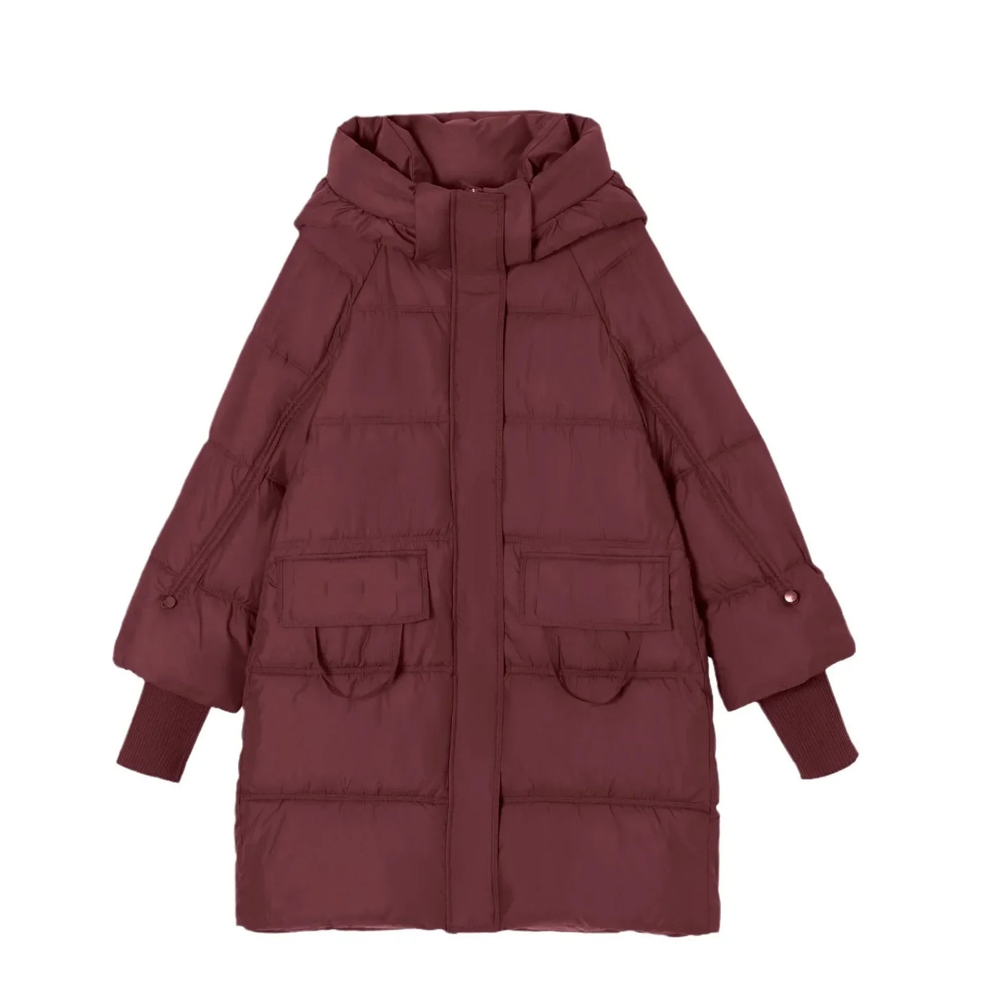 2024 Winter Long Women's Down Cotton Jacket Female Stand Collar Hooded Parkas Pockets Coats Women Knee Length Thick Warm Jacket