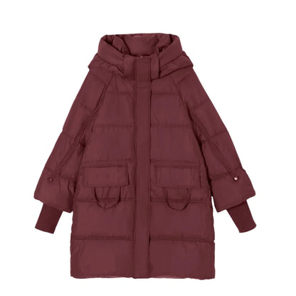 2024 Winter Long Women's Down Cotton Jacket Female Stand Collar Hooded Parkas Pockets Coats Women Knee Length Thick Warm Jacket