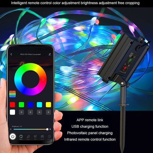20M RGBIC Fairy String Light Solar Bluetooth Waterproof Garland Christmas String Lamp Smart Dreamcolor for Christmas Party Home
