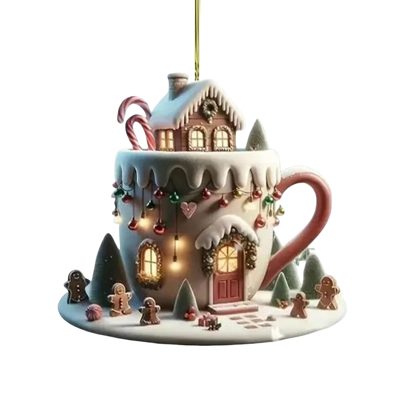 2d Christmas Coffee Cup Ornaments Coffee Mug Decorative Tree Ornaments 8cm/3.14inch Christmas Tree Pendant Decoration