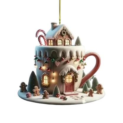 2d Christmas Coffee Cup Ornaments Coffee Mug Decorative Tree Ornaments 8cm/3.14inch Christmas Tree Pendant Decoration