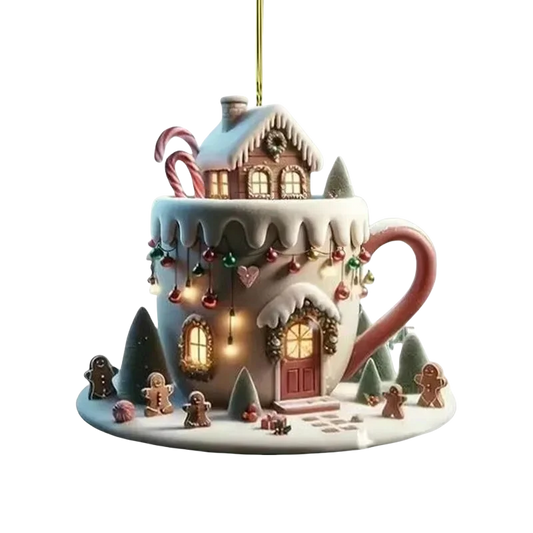 2d Christmas Coffee Cup Ornaments Coffee Mug Decorative Tree Ornaments 8cm/3.14inch Christmas Tree Pendant Decoration