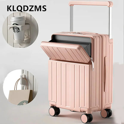 KLQDZMS Cabin Suitcase Front Laptop Boarding Case USB Charging Trolley Case 20"22"24"26 Inch Multifunctional Women's Luggage