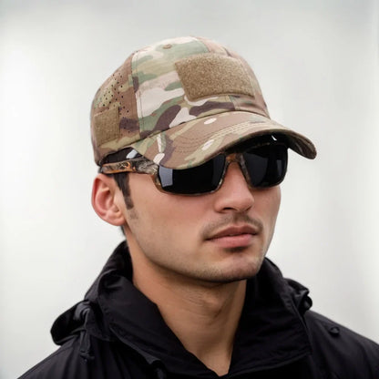 1Pcs Men Camouflage Baseball Cap with Velcro Autumn Sun Hat for Hunting Fishing Hiking Outdoor Sports Easy for Hold Sunglasses