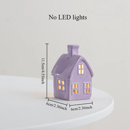 Christmas Decoration Porcelains Miniature Village House LED Light Ceramics Castle Model Home Desktop Ornament Christmas Gift