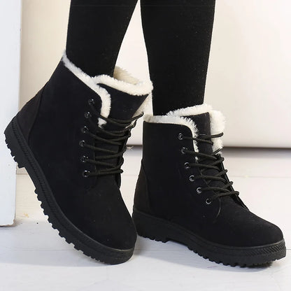 Women's Boots Warm Fur Botas Mujer 2025 Winter Shoes For Woman Snow Boots Low Heels Ankle Boots Winter Black Footwear Female