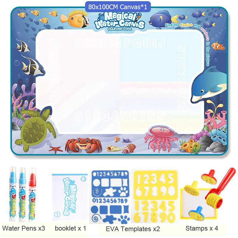 100x80CM Magic Water Drawing Doodle Mat With Reusable Magic Pens Coloring Painting Board Montessori Educational Toys Kids Gifts