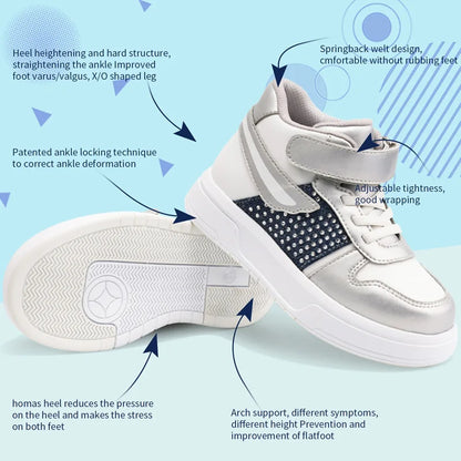 Princepard Orthopedic Kids Sneakers Silvery Decorate Arch Support School Shoes for Boys And Girls Casual Footwear for Children