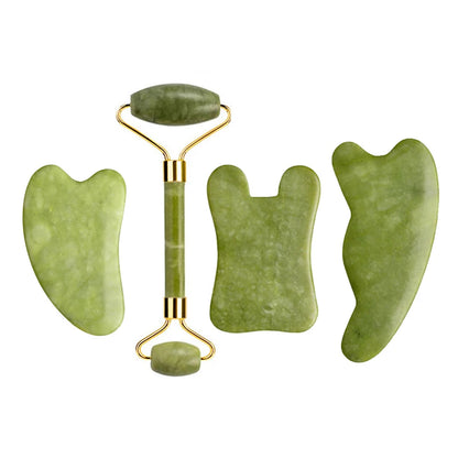 Natural Jade Roller Gua Sha Set – Facial & Body Massage Anti-Aging Lifting Spa Tools