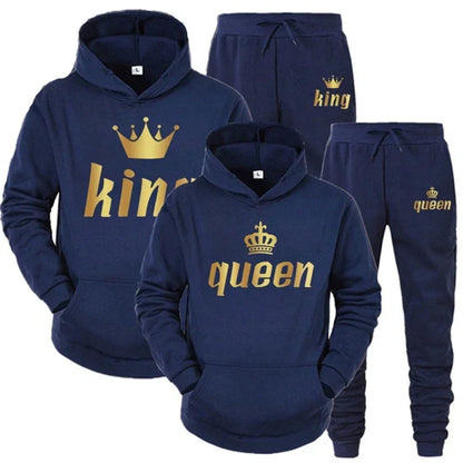 Men Women Tracksuit King And Queen Letter Print Hoodie and Jogger Pants Jogging Suit Sportswear Casual Fashion Couple Outfits
