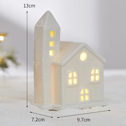 Glowing Ceramic Christmas Light Decorations LED Christmas Tree Luminous Hut Desktop Home Ornaments Scene Props Xmas Gifts