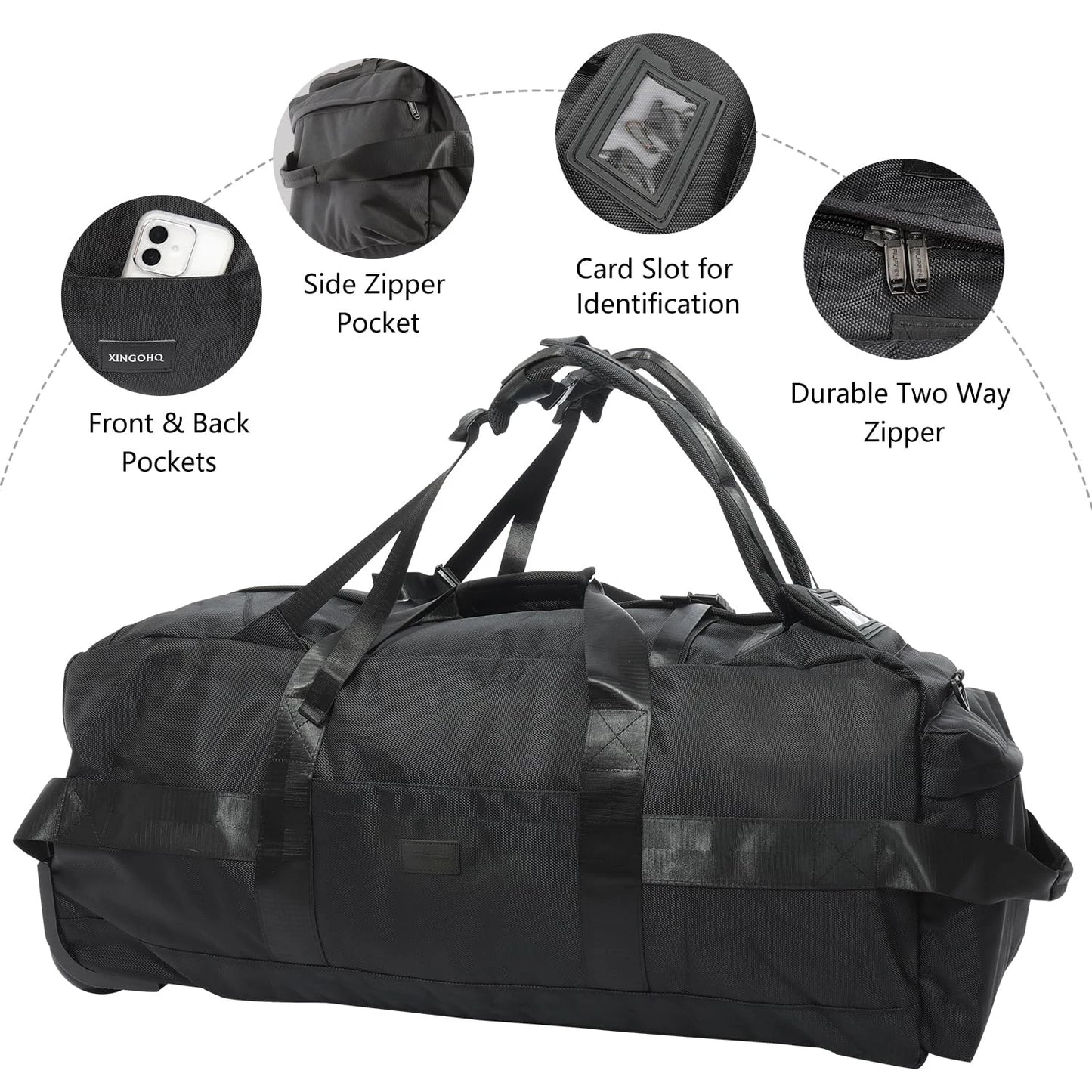 80L Rolling Duffle Bag with Wheels 31" Heavy-Duty Foldable Travel Duffel Bag Water-Resistant Wheeled Luggage with Shoulder Strap