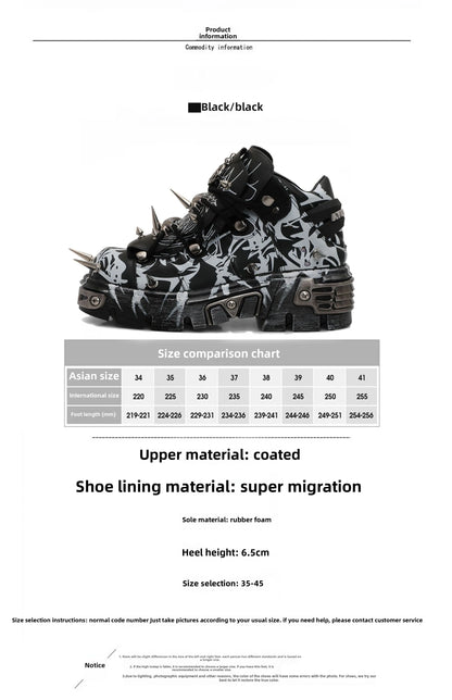 2025 New Original Design Graffiti Platform Men's and Women's Dark Rivets Rock Punk Heightening Muffin Casual Dad Shoes