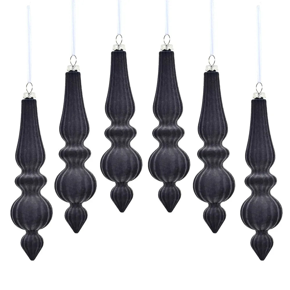 6pcs Flocked Velvet Christmas Gourd Pendant Plastic Shatterproof Christmas Cone Ball Set Reusable Xmas Tree Hanging Ornaments