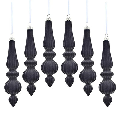 6pcs Flocked Velvet Christmas Gourd Pendant Plastic Shatterproof Christmas Cone Ball Set Reusable Xmas Tree Hanging Ornaments